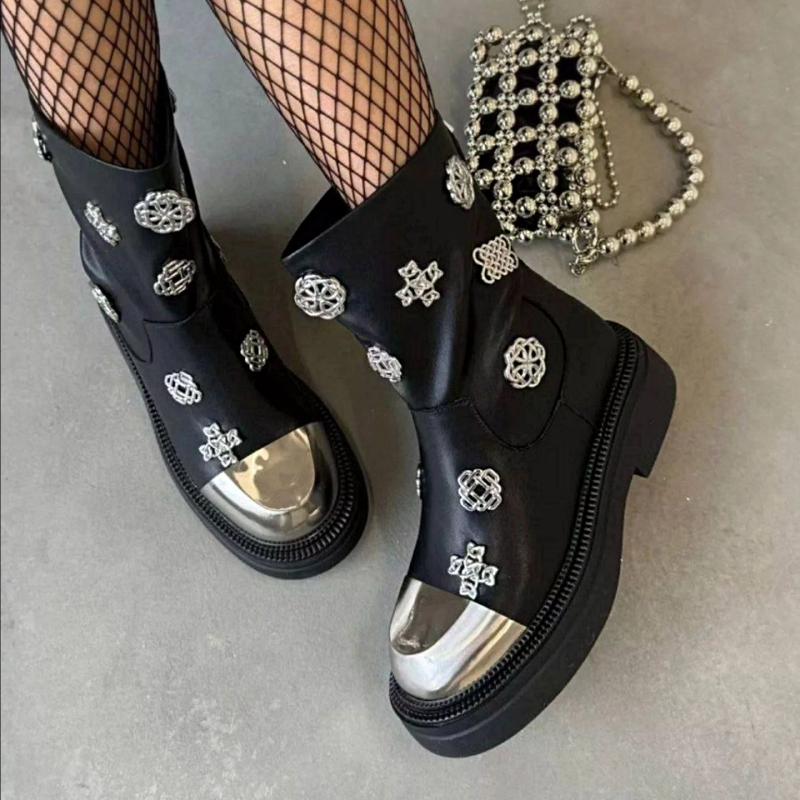 Cute Silver Toe Silver Embellished Ankle Boots