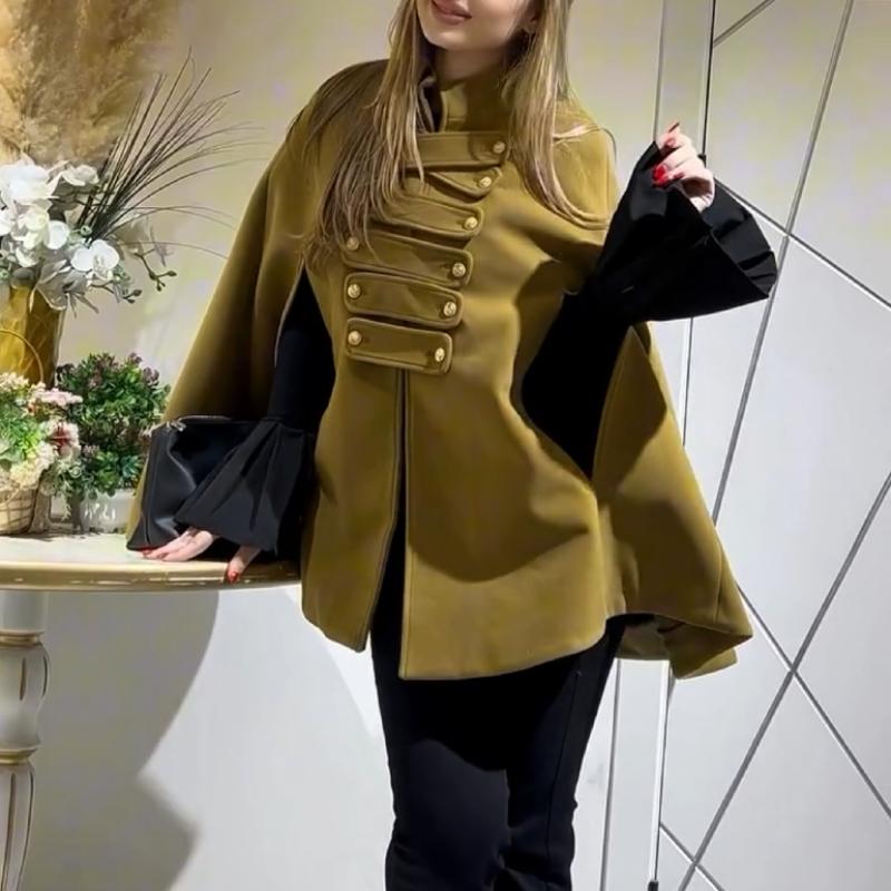 Elegant Solid Color Cape Coat