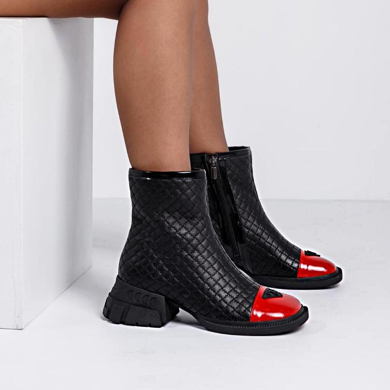 Chic Black and Red Triangle-decorated Ankle Boots