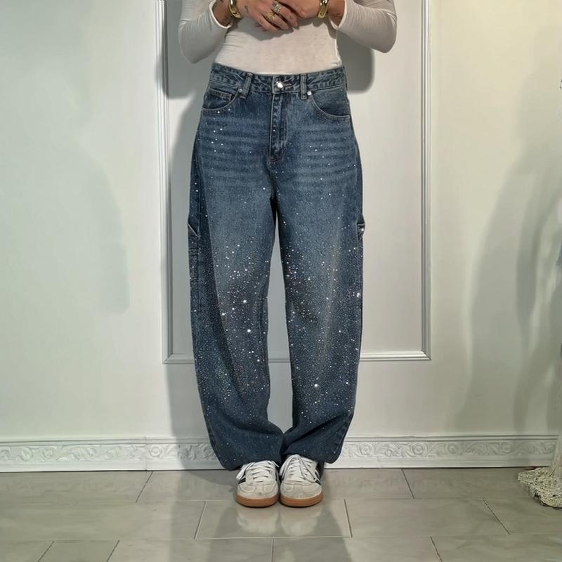 Cute Rhinestone Loose Jeans