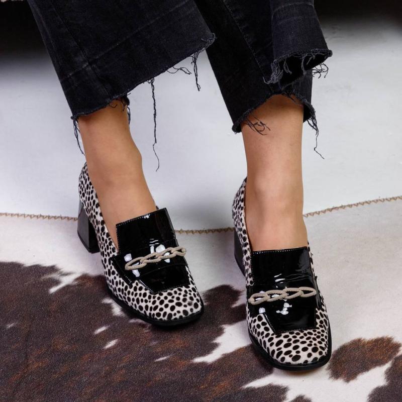 Chic White Leopard Print Block Heels