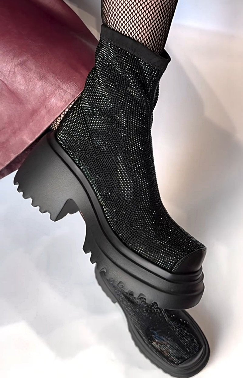 Shiny Rhinestone Platform Ankle Boots