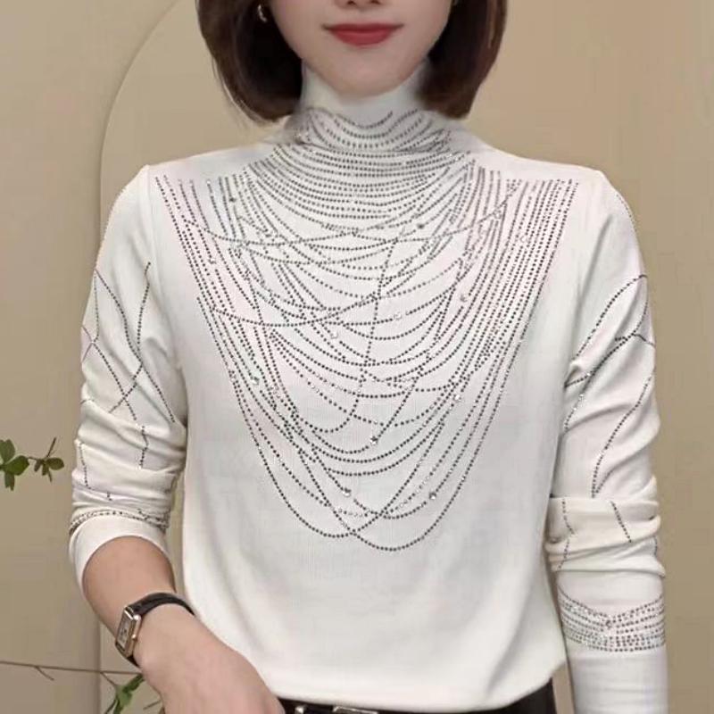 Cute Rhinestone Turtleneck Top