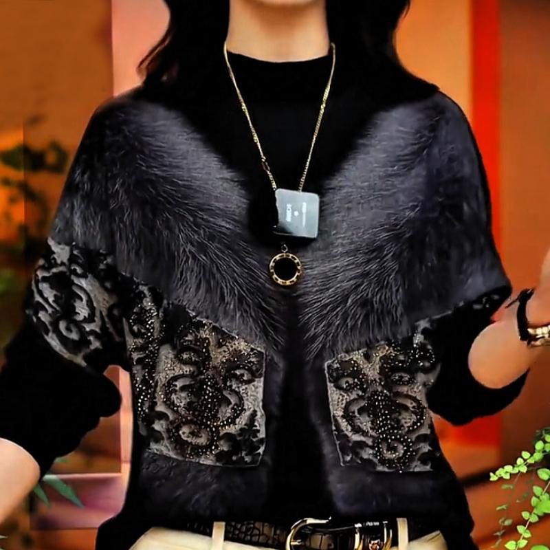 Cute Fur Print Rhinestone Top