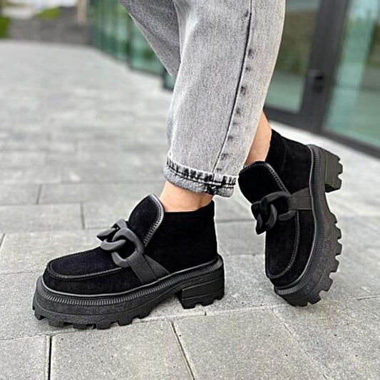 Chic Black Chain-embellished Warm Shoes