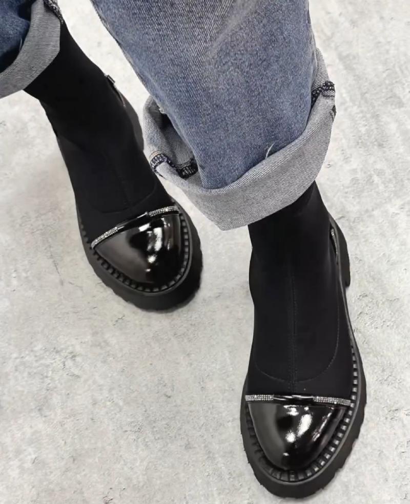 Chic Sparkling Patchwork Ankle Boots