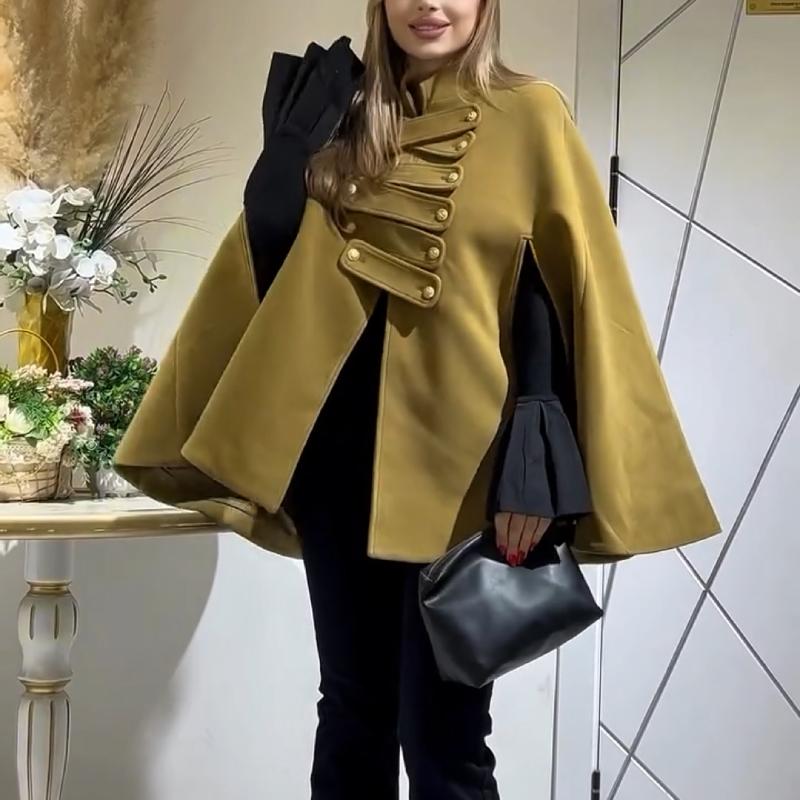 Elegant Solid Color Cape Coat