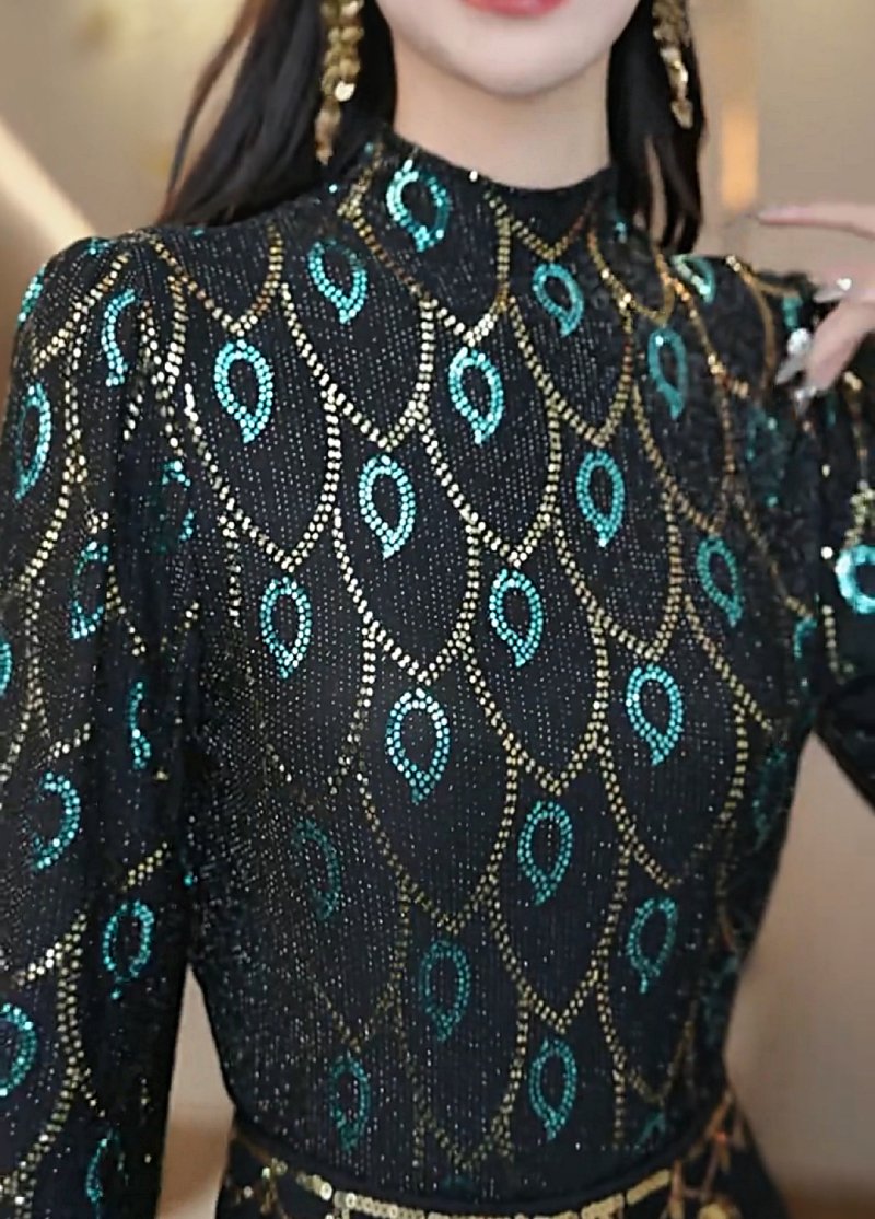 Cute Sequined Peacock Feather Top