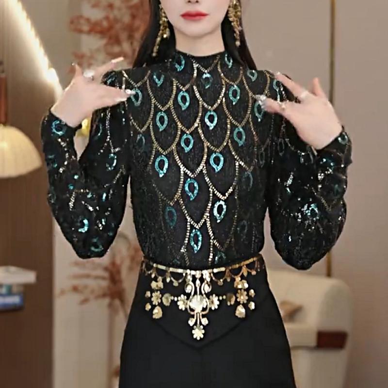 Cute Sequined Peacock Feather Top