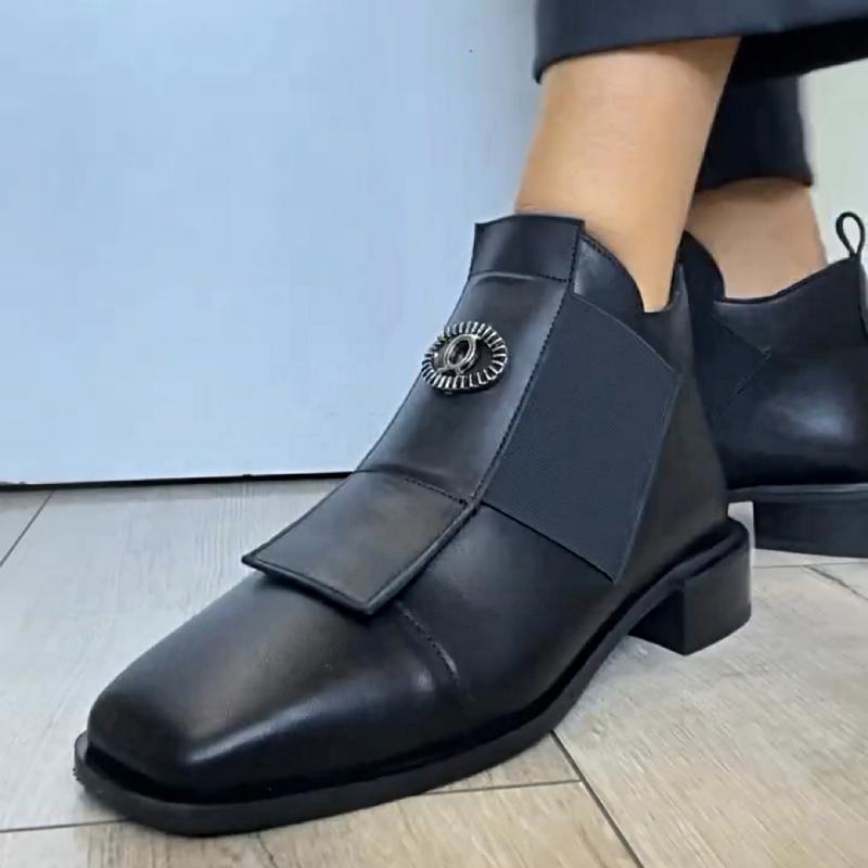 Cute Black Elasticated Leather Shoes