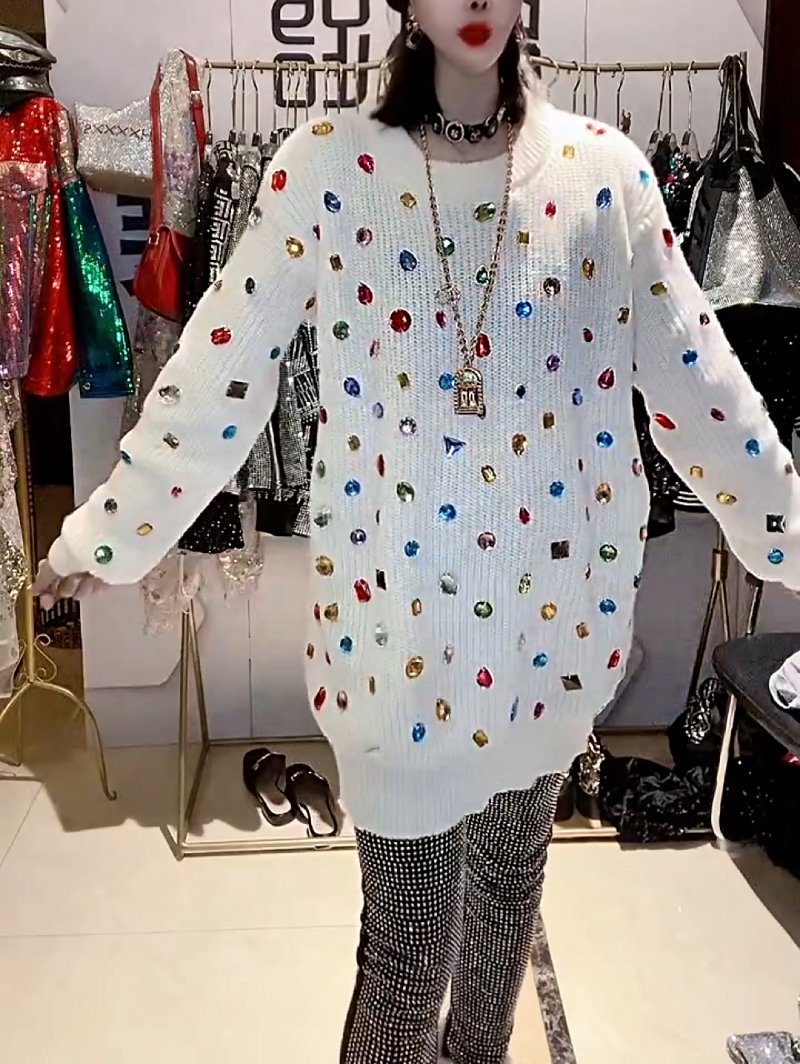 Cute Colorful Rhinestone Sweater