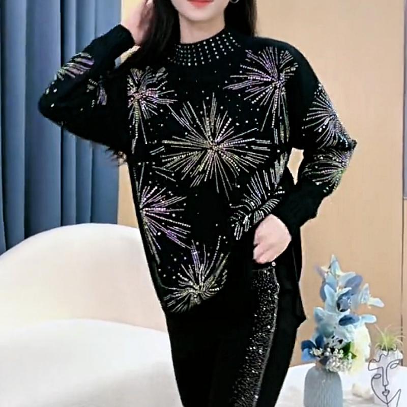 Cute Rhinestone Firework Turtleneck Sweater