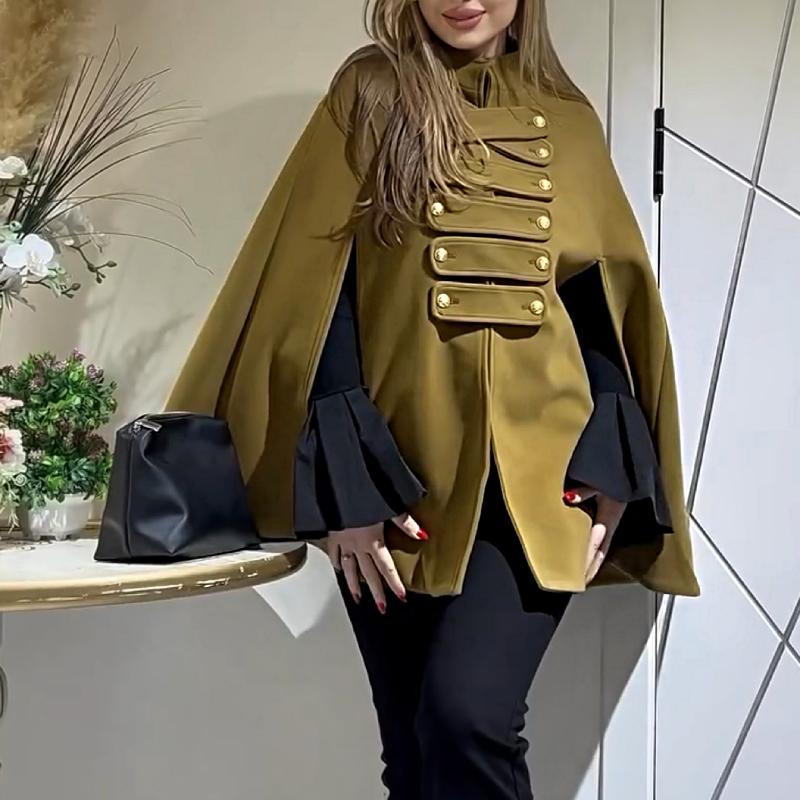 Elegant Solid Color Cape Coat