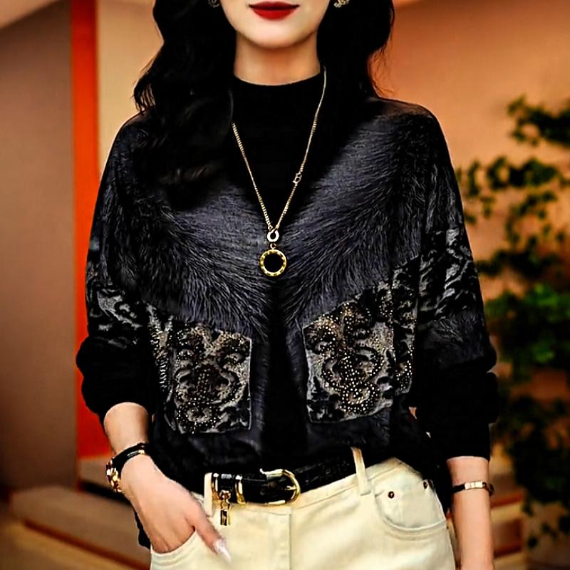 Cute Fur Print Rhinestone Top