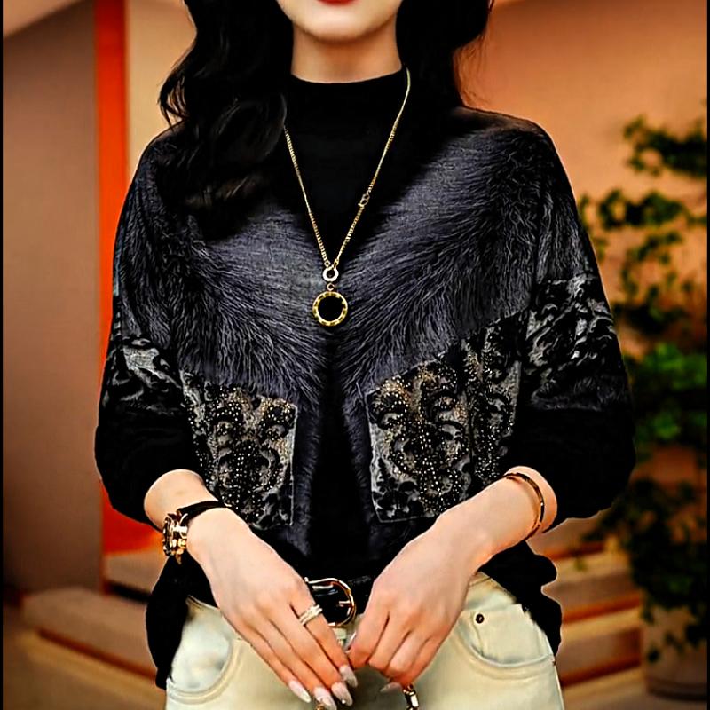 Cute Fur Print Rhinestone Top