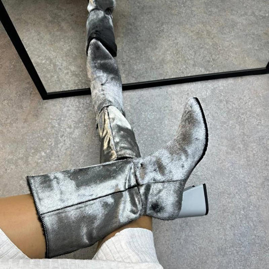 Chic Silver Suede Boots