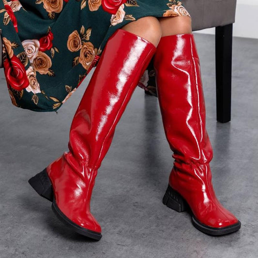 Chic Solid Patent Leather High Boots