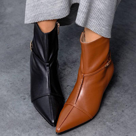 Chic Thin Straps Decorated Leather Ankle Boots