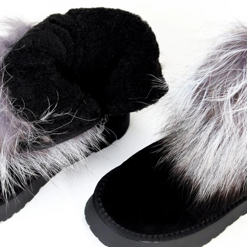 Warm Gray Fur Plus Fleece Snow Boots