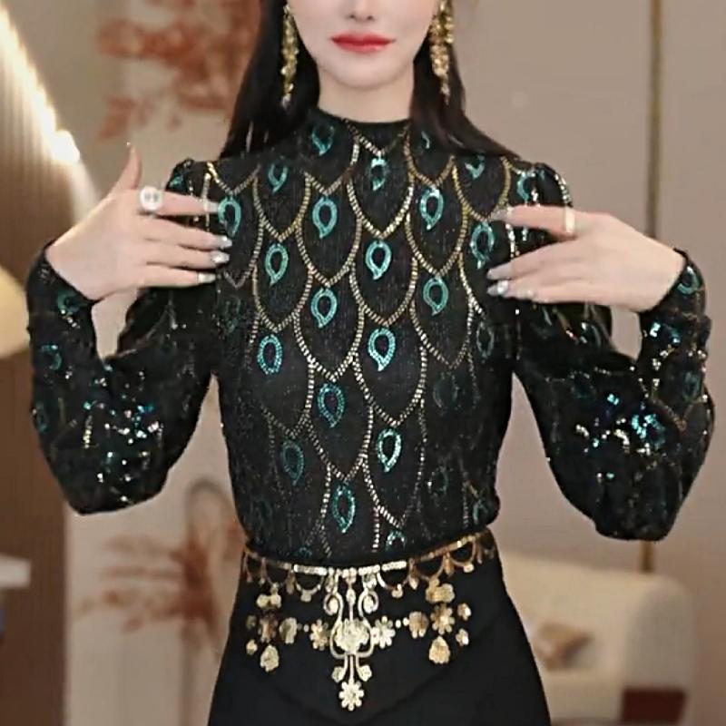 Cute Sequined Peacock Feather Top