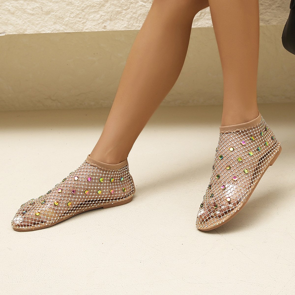 Stylish Large Rhinestone Mesh Sandals