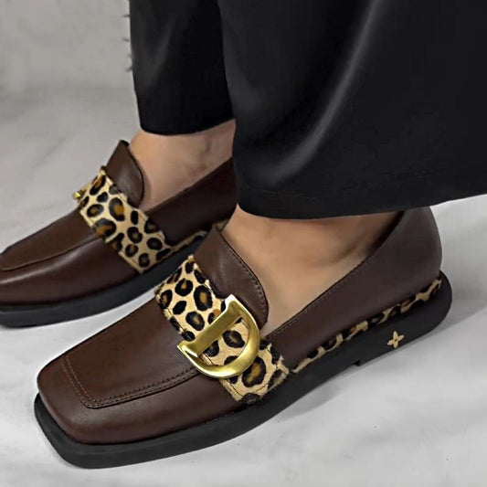 Chic Brown and Leopard Print Leather Shoes