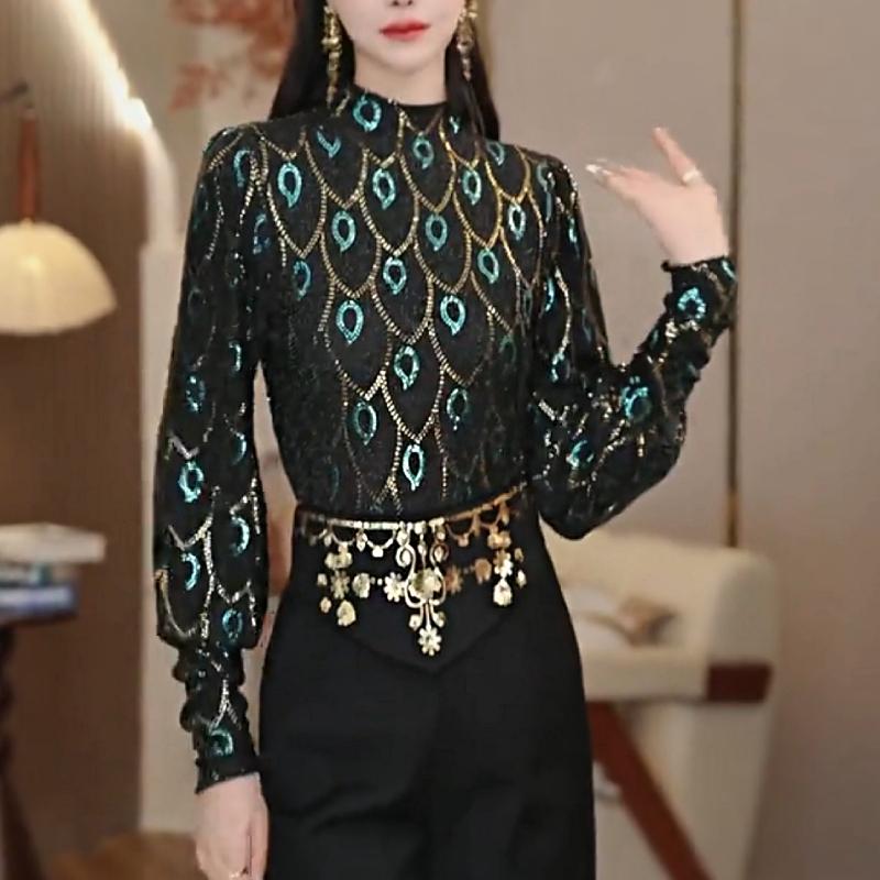 Cute Sequined Peacock Feather Top