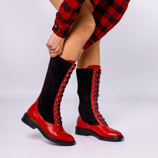 Elegant Red and Black Zipper Boots