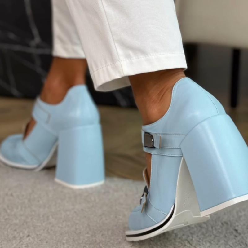 Chic Blue Buckled Block Heels