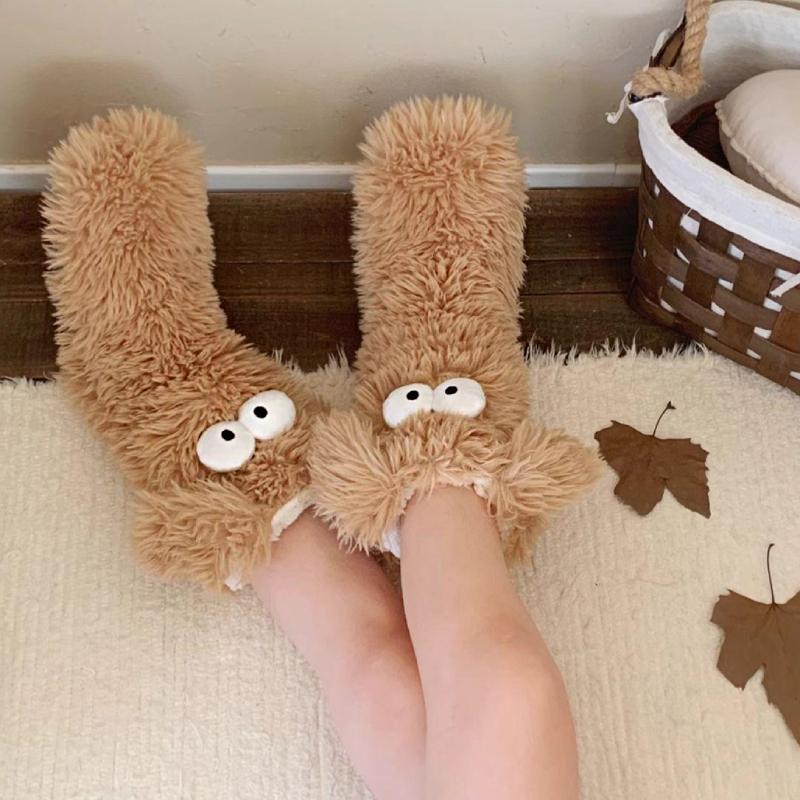 Big Eyes Warm Fur Shoes Sleeping Socks