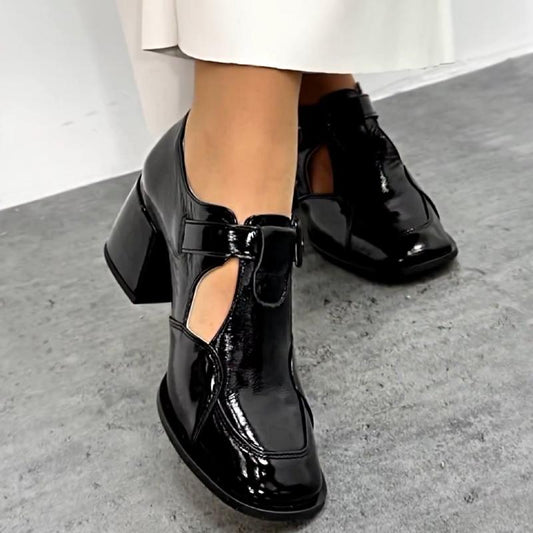 Chic Patent Leather Stitching Buckle Shoes