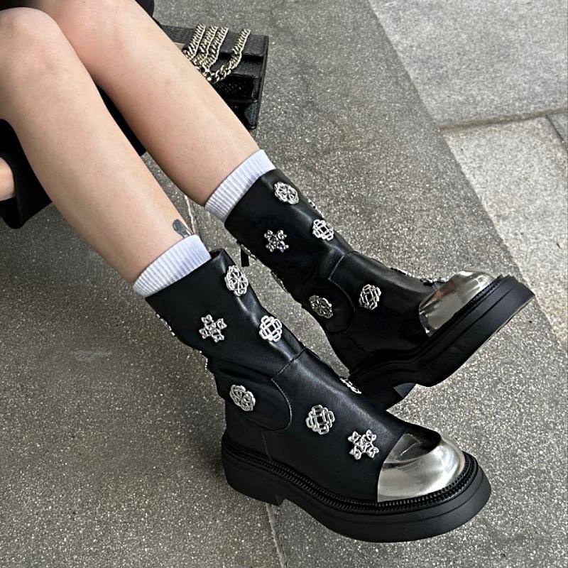 Cute Silver Toe Silver Embellished Ankle Boots