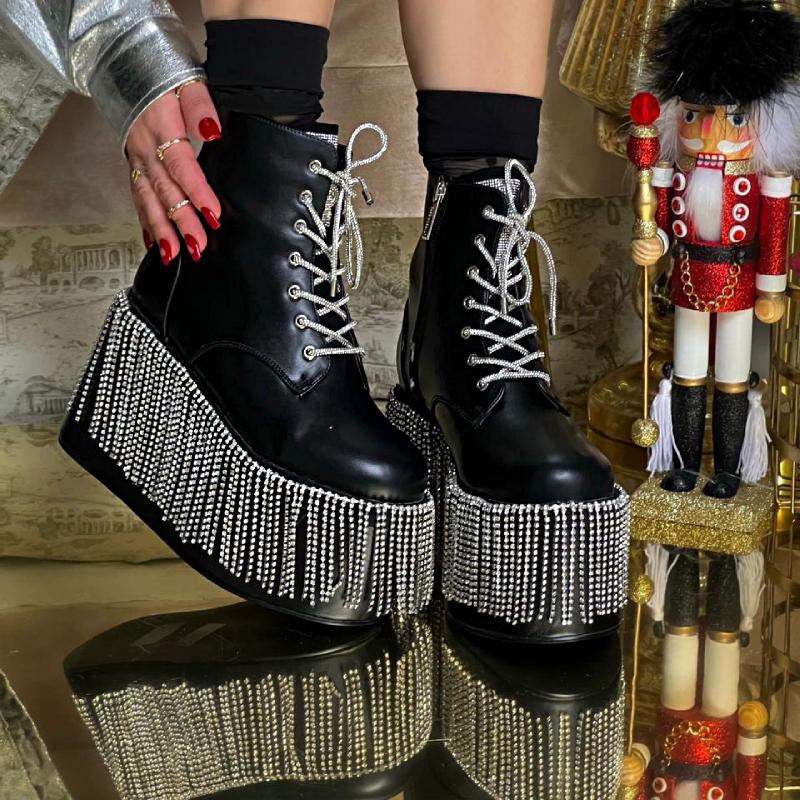 Cute Platform Shiny Tassel Ankle Boots