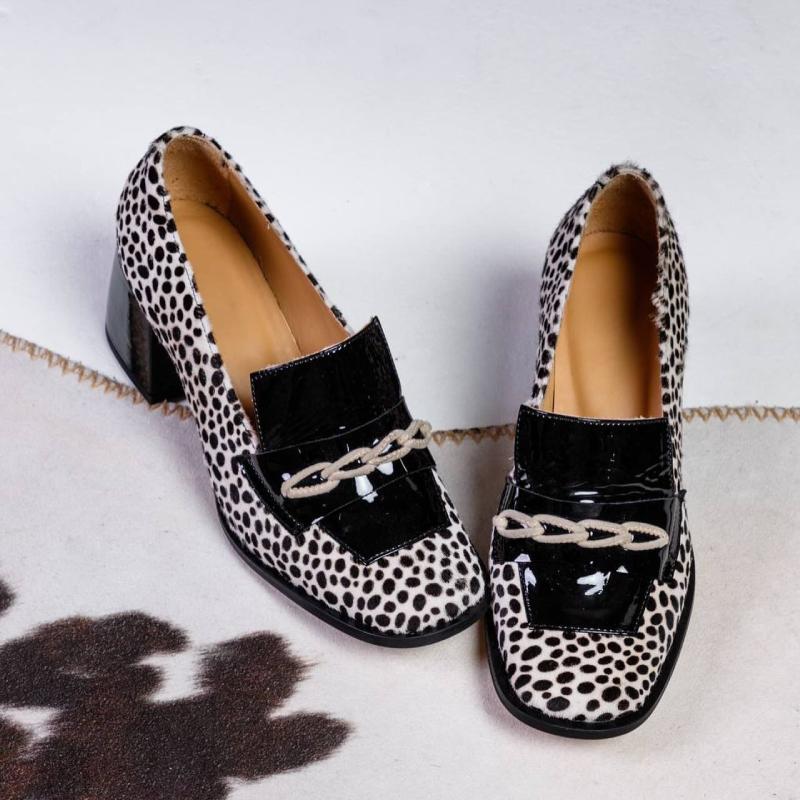 Chic White Leopard Print Block Heels