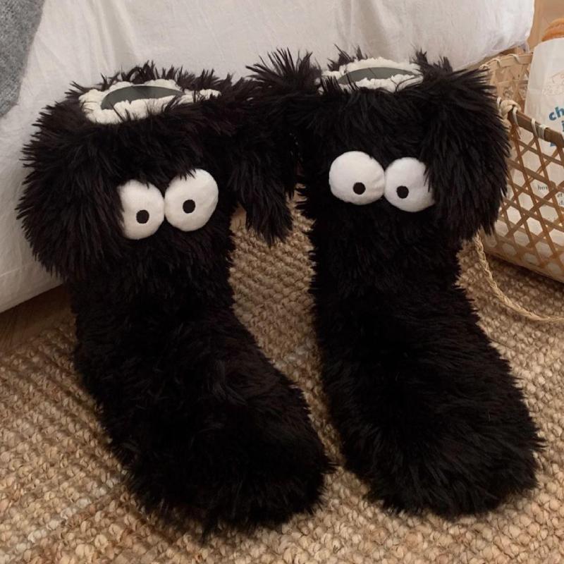 Big Eyes Warm Fur Shoes Sleeping Socks