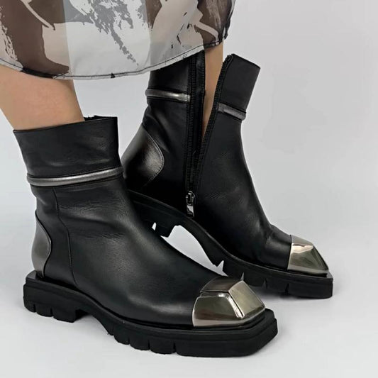 Chic Silver Toe Zip-up Ankle Boots