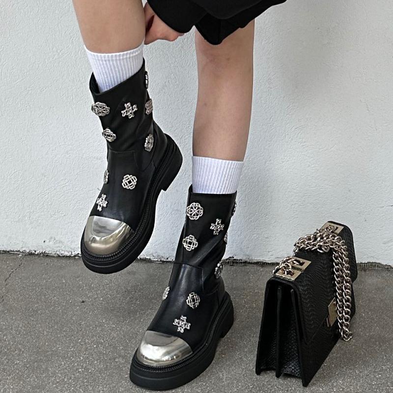 Cute Silver Toe Silver Embellished Ankle Boots