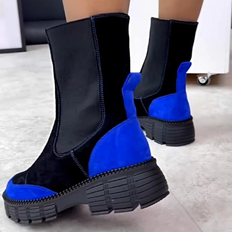 Chic Blue and Black Ankle Boots