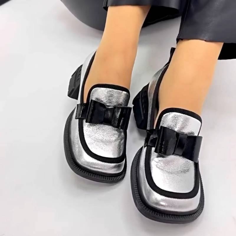 Chic Silver Bow Loafers