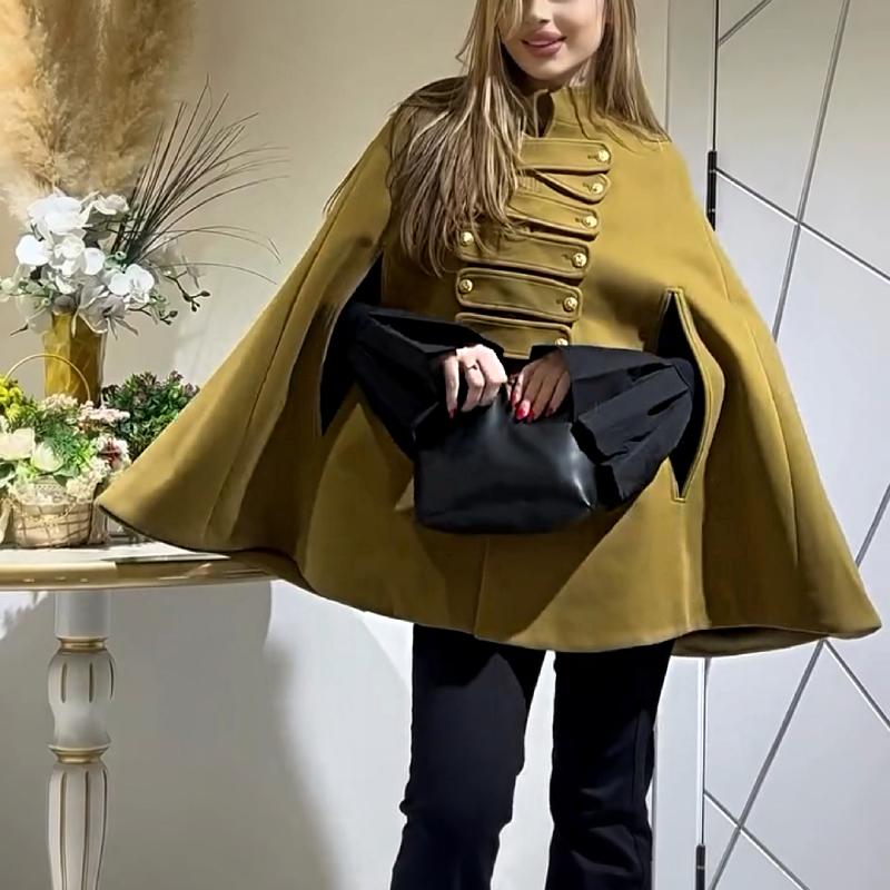 Elegant Solid Color Cape Coat