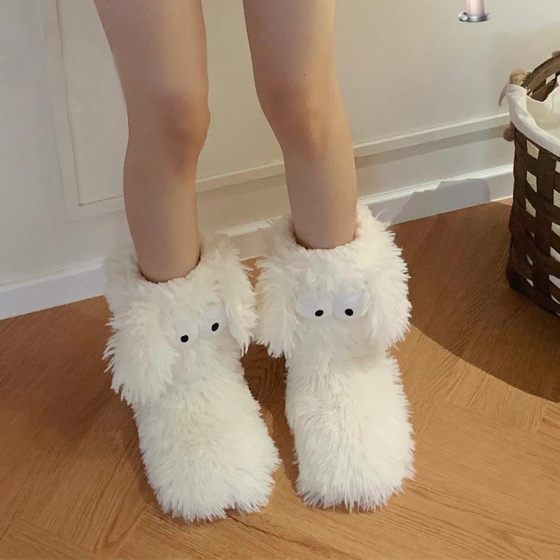 Big Eyes Warm Fur Shoes Sleeping Socks