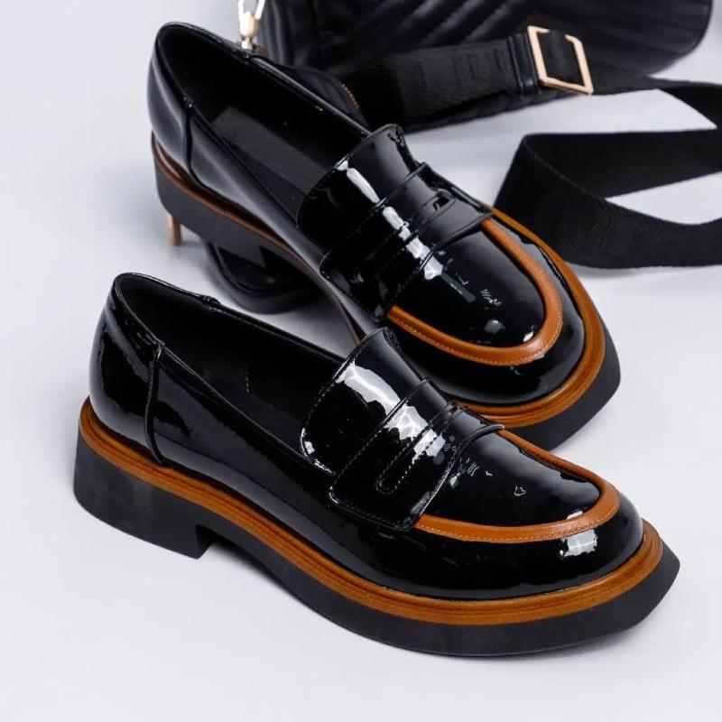 Chic Patent Leather Loafers with Red Trim