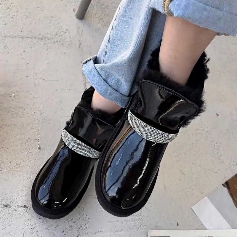 Cute Patent Leather Rhinestone Snow Boots