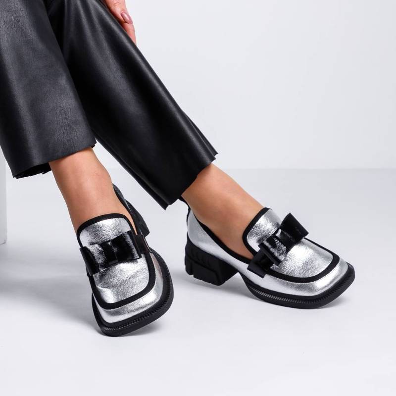 Chic Silver Bow Loafers