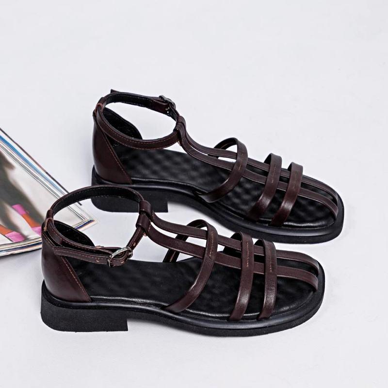 Chic Black Thin Strap Woven Flat Sandals