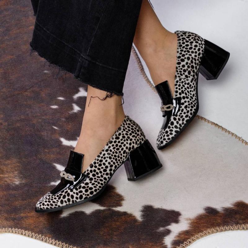 Chic White Leopard Print Block Heels