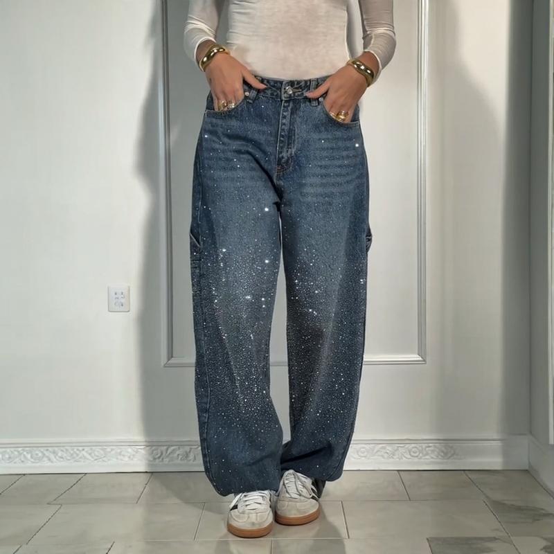 Cute Rhinestone Loose Jeans