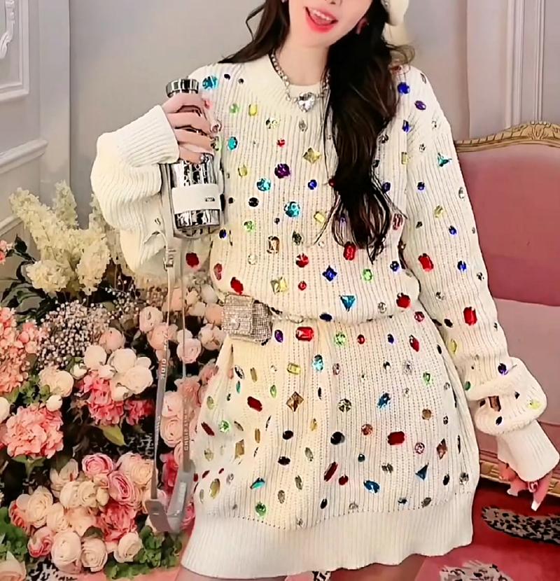 Cute Colorful Rhinestone Sweater