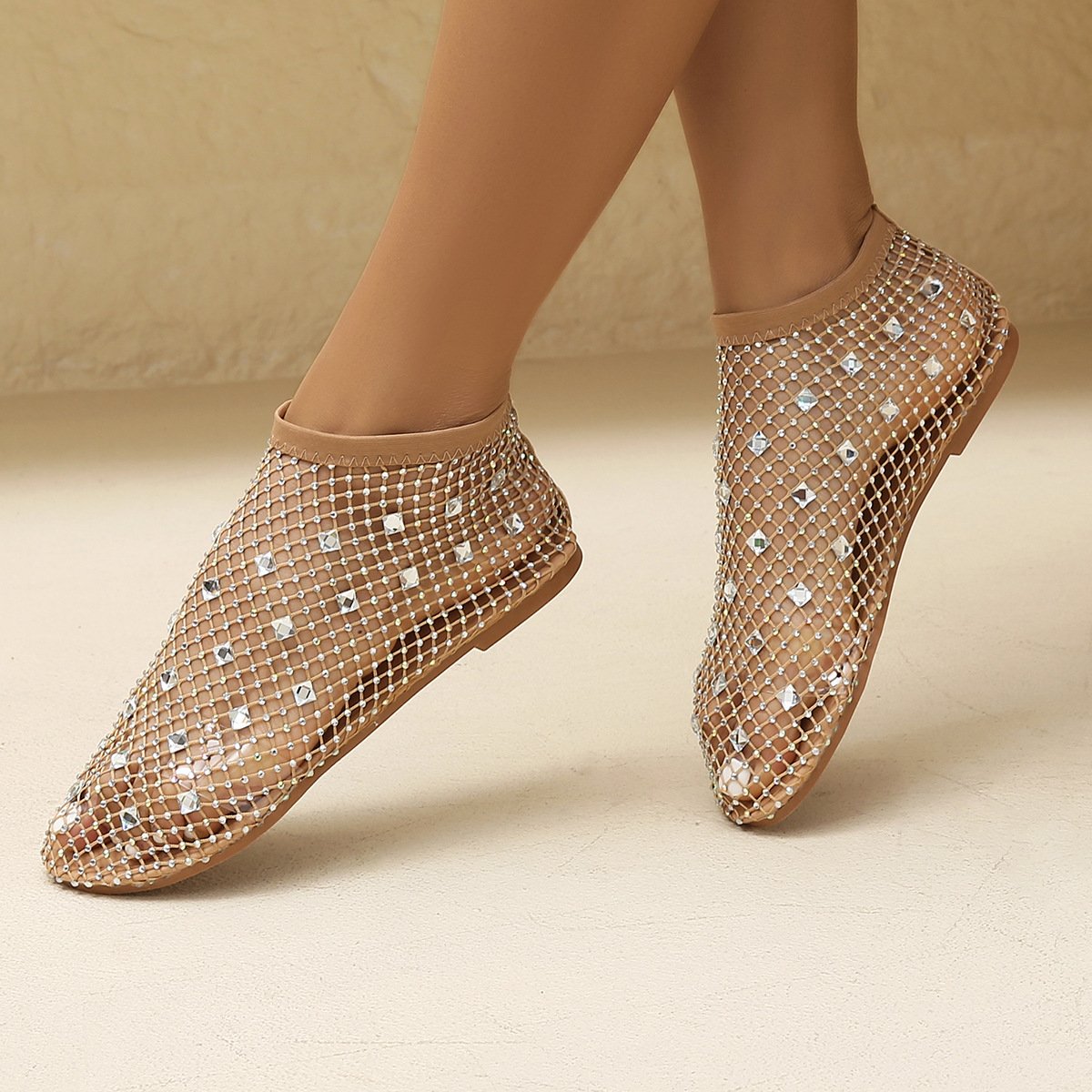 Stylish Large Rhinestone Mesh Sandals