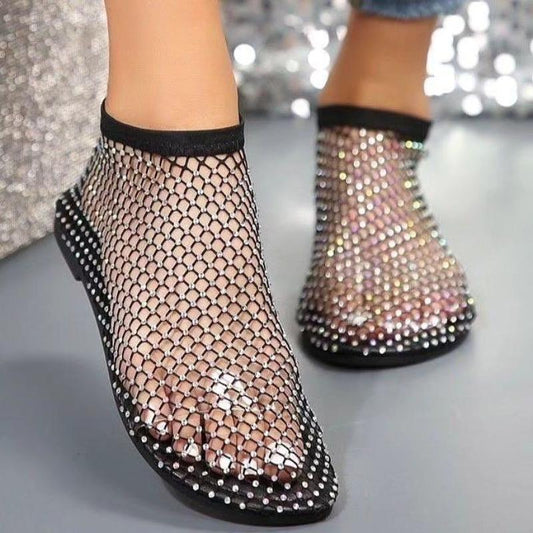 Cute Rhinestone Mesh Flats